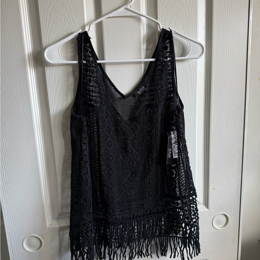 a.n.a Black Crochet Fringe Tank Top